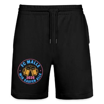Malle 2026 FC Malle wir saufen alle - Stanley/Stella Unisex Bio Joggingshorts Trainer  - Schwarz - Vorne - Nik (191cm) & Marisol (170cm)