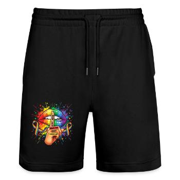 LGBTQIA+ - Don't Judge What You Don't Understand - Stanley/Stella Trainer Unisex Organic Jogging Shorts - black - Front - Nik (191cm) & Marisol (170cm)