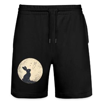 Moon bunny with carrot stars - Stanley/Stella Trainer Unisex Organic Jogging Shorts - black - Front - Nik (191cm) & Marisol (170cm)