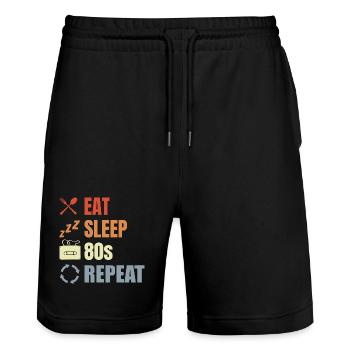 Eat Sleep 80s Repeat Vintage - Stanley/Stella Trainer Unisex Organic Jogging Shorts - black - Front - Nik (191cm) & Marisol (170cm)