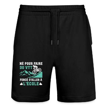 Né pour faire du VTT cadeau vélo tout-terrain - Short de jogging bio TRAINER Stanley/Stella unisexe - noir - Devant - Nik (191cm) & Marisol (170cm)