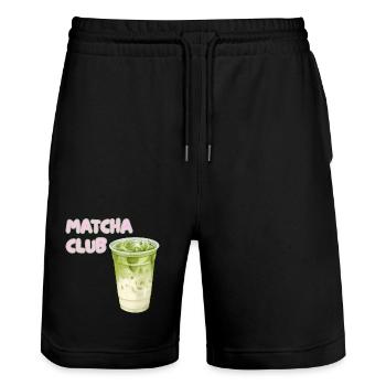 Matcha Club Latte Graphic - Stanley/Stella Trainer Unisex Organic Jogging Shorts - black - Front - Nik (191cm) & Marisol (170cm)