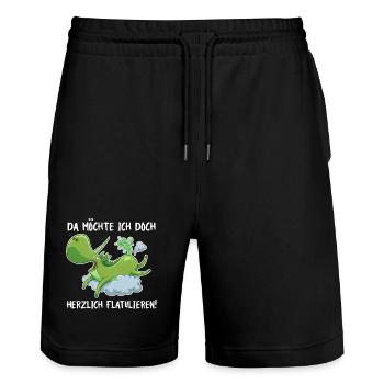 Flatulierendes Einhorn – Lustiger Spruch - Stanley/Stella Unisex Bio Joggingshorts Trainer  - Schwarz - Vorne - Nik (191cm) & Marisol (170cm)
