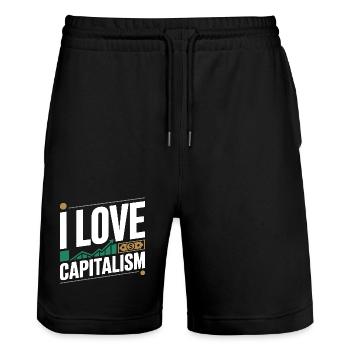 I Love Capitalism Unternehmer Aktien Kapitalismus - Stanley/Stella Unisex Bio Joggingshorts Trainer  - Schwarz - Vorne - Nik (191cm) & Marisol (170cm)