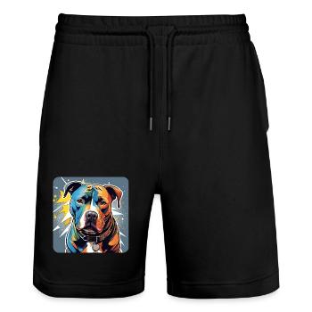 Cool Pitbull Dog - Stanley/Stella Trainer Unisex Organic Jogging Shorts - black - Front - Nik (191cm) & Marisol (170cm)