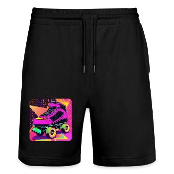 Patins à roulettes Disco colorés dans un style rétro - Short de jogging bio TRAINER Stanley/Stella unisexe - noir - Devant - Nik (191cm) & Marisol (170cm)