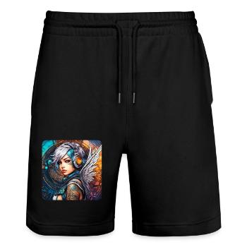 Ange cyberpunk cool avec des écouteurs - Short de jogging bio TRAINER Stanley/Stella unisexe - noir - Devant - Nik (191cm) & Marisol (170cm)