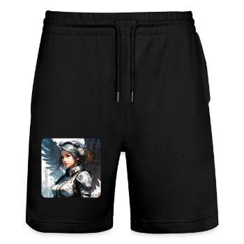 Cool cyberpunk angel with headphones - Stanley/Stella Trainer Unisex Organic Jogging Shorts - black - Front - Nik (191cm) & Marisol (170cm)