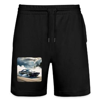 Schwarzes Odtimer Drift Auto Turbo mit Rauch - Stanley/Stella Unisex Bio Joggingshorts Trainer  - Schwarz - Vorne - Nik (191cm) & Marisol (170cm)