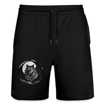 Wolf im Vollmond - Stanley/Stella Unisex Bio Joggingshorts Trainer  - Schwarz - Vorne - Nik (191cm) & Marisol (170cm)