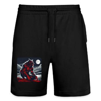 Blutroter Werwolf mit Vollmond - Stanley/Stella Unisex Bio Joggingshorts Trainer  - Schwarz - Vorne - Nik (191cm) & Marisol (170cm)