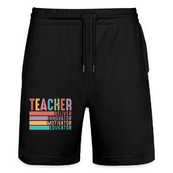 Enseignant - Short de jogging bio TRAINER Stanley/Stella unisexe - noir - Devant - Nik (191cm) & Marisol (170cm)