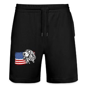 Boykin Spaniel US America Flag Dogs Wilsigns - Stanley/Stella Trainer Unisex Organic Jogging Shorts - black - Front - Nik (191cm) & Marisol (170cm)