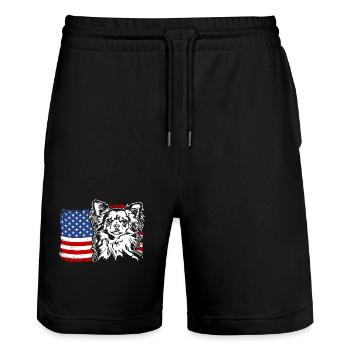 Chihuahua US Amerika Fahne Hunde Hund Wilsigns - Stanley/Stella Unisex Bio Joggingshorts Trainer  - Schwarz - Vorne - Nik (191cm) & Marisol (170cm)