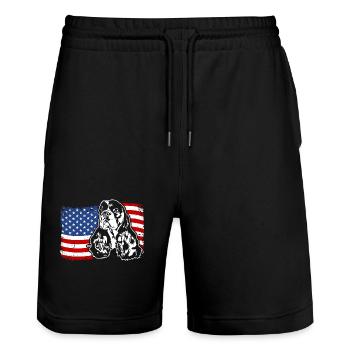 Cocker Américain Épagneul Drapeau de l’Amérique des États-Unis Wilsigns - Short de jogging bio TRAINER Stanley/Stella unisexe - noir - Devant - Nik (191cm) & Marisol (170cm)