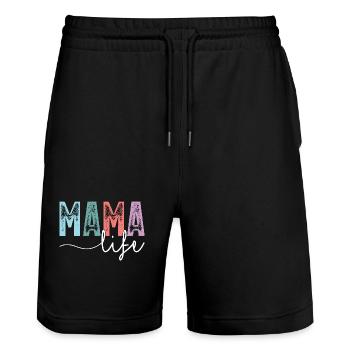 Mama Life - Stanley/Stella Trainer Unisex Organic Jogging Shorts - black - Front - Nik (191cm) & Marisol (170cm)