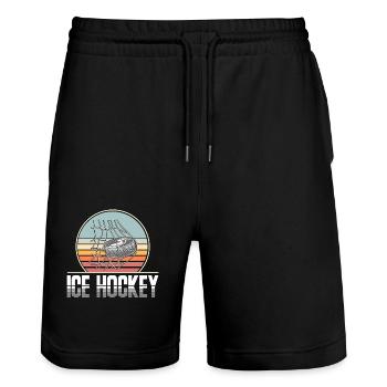 Eishockey Ice Hockey - Stanley/Stella Trainer Unisex Organic Jogging Shorts - black - Front - Nik (191cm) & Marisol (170cm)