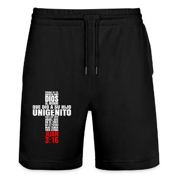 Porque de tal manera amo Dios al Mundo - Stanley/Stella Trainer Unisex Organic Jogging Shorts - black - Front - Nik (191cm) & Marisol (170cm)