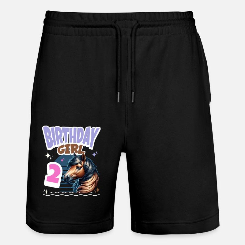 Pferd 2. Geburtstag Mädchen Kinder - Stanley/Stella Unisex Bio Joggingshorts Trainer  - Schwarz