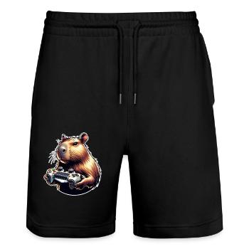 Capybara Gaming - Stanley/Stella Unisex Bio Joggingshorts Trainer  - Schwarz - Vorne - Nik (191cm) & Marisol (170cm)