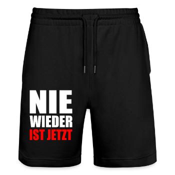 Nie wieder ist jetzt - Stanley/Stella Unisex Bio Joggingshorts Trainer  - Schwarz - Vorne - Nik (191cm) & Marisol (170cm)