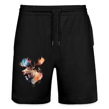 Elch Cool Bunt Bunt König des Waldes - Stanley/Stella Unisex Bio Joggingshorts Trainer  - Schwarz - Vorne - Nik (191cm) & Marisol (170cm)