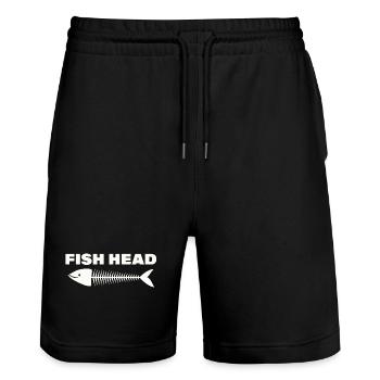 fish head - Stanley/Stella Trainer Unisex Organic Jogging Shorts - black - Front - Nik (191cm) & Marisol (170cm)
