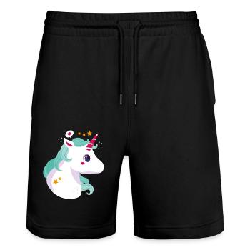 Einhorn - Einhorn - Einhorn - Stanley/Stella Unisex Bio Joggingshorts Trainer  - Schwarz - Vorne - Nik (191cm) & Marisol (170cm)