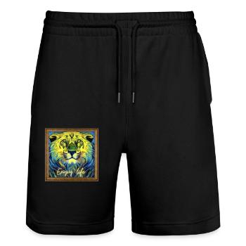 Lion - Stanley/Stella Unisex Bio Joggingshorts Trainer  - Schwarz - Vorne - Nik (191cm) & Marisol (170cm)