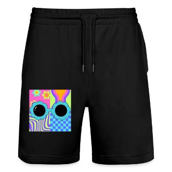 80er Flowerpower - Stanley/Stella Unisex Bio Joggingshorts Trainer  - Schwarz - Vorne - Nik (191cm) & Marisol (170cm)