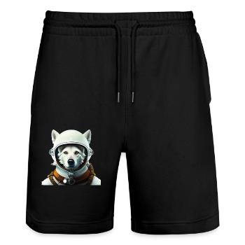 Weißer Schäferhund als Astronaut - Stanley/Stella Unisex Bio Joggingshorts Trainer  - Schwarz - Vorne - Nik (191cm) & Marisol (170cm)