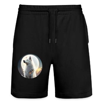 Stolzer Weisser Schäferhund im Sonnenschein - Stanley/Stella Unisex Bio Joggingshorts Trainer  - Schwarz - Vorne - Nik (191cm) & Marisol (170cm)