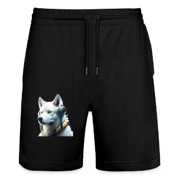 Stolzer Schäferhund mit futuristischen Kopfhörern - Stanley/Stella Unisex Bio Joggingshorts Trainer  - Schwarz - Vorne - Nik (191cm) & Marisol (170cm)
