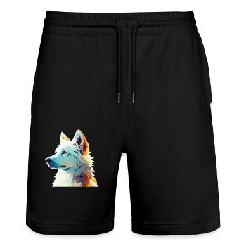 Malerei zum Anziehen: Unser Schäferhund-Portrait - Stanley/Stella Unisex Bio Joggingshorts Trainer  - Schwarz - Vorne - Nik (191cm) & Marisol (170cm)
