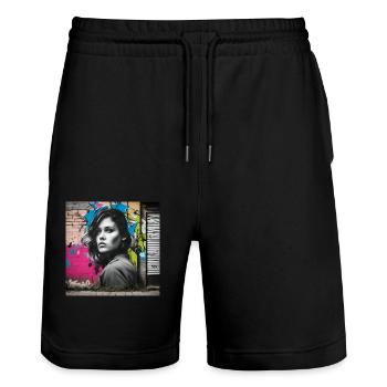 Eyes - Stanley/Stella Trainer Unisex Organic Jogging Shorts - black - Front - Nik (191cm) & Marisol (170cm)
