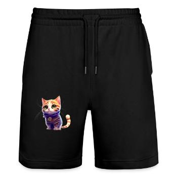 Cat - Stanley/Stella Trainer Unisex Organic Jogging Shorts - black - Front - Nik (191cm) & Marisol (170cm)