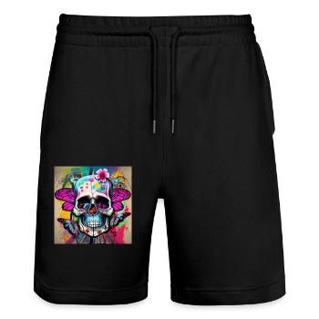 Schädel - Stanley/Stella Unisex Bio Joggingshorts Trainer  - Schwarz - Vorne - Nik (191cm) & Marisol (170cm)