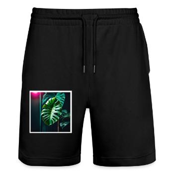 Monstera Leafs#2 - Stanley/Stella Unisex Bio Joggingshorts Trainer  - Schwarz - Vorne - Nik (191cm) & Marisol (170cm)