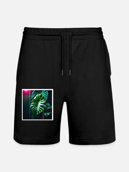 Monstera Leafs#2 - Stanley/Stella Unisex Bio Joggingshorts Trainer - Schwarz