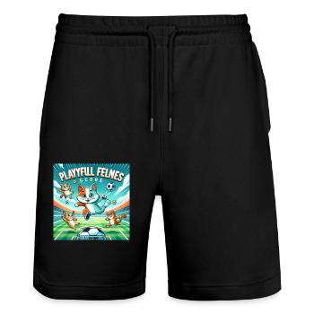 Soccer Cats 003 - Stanley/Stella Trainer Unisex Organic Jogging Shorts - black - Front - Nik (191cm) & Marisol (170cm)