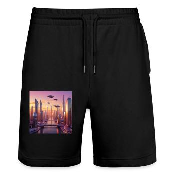 Art - Stanley/Stella Trainer Unisex Organic Jogging Shorts - black - Front - Nik (191cm) & Marisol (170cm)