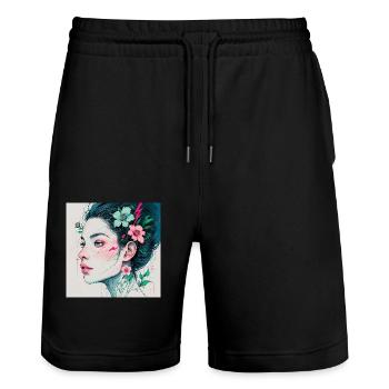 Art - Stanley/Stella Trainer Unisex Organic Jogging Shorts - black - Front - Nik (191cm) & Marisol (170cm)