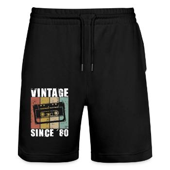 Vintage Since 1980 - 80s Retro Casette - Stanley/Stella Trainer Unisex Organic Jogging Shorts - black - Front - Nik (191cm) & Marisol (170cm)