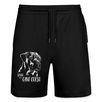 CANE CORSO ITALIANO loved by a Cane Corso Wilsigns - Stanley/Stella Trainer Unisex Organic Jogging Shorts - black - Front - Nik (191cm) & Marisol (170cm)