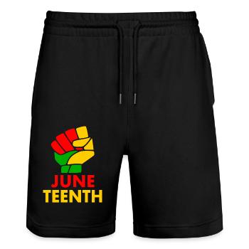 juneteenth - Stanley/Stella Trainer Unisex Organic Jogging Shorts - black - Front - Nik (191cm) & Marisol (170cm)
