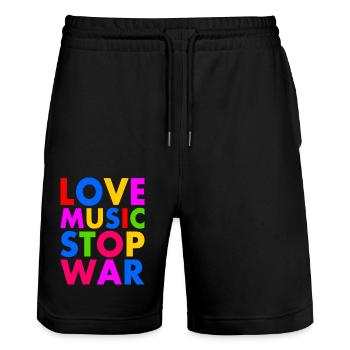 Love music stop war - Short de jogging bio TRAINER Stanley/Stella unisexe - noir - Devant - Nik (191cm) & Marisol (170cm)