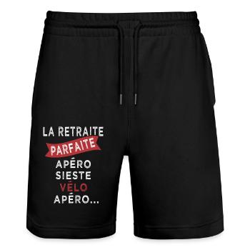 retraite parfaite sieste vélo apero - Short de jogging bio TRAINER Stanley/Stella unisexe - noir - Devant - Nik (191cm) & Marisol (170cm)