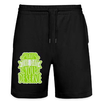 the day you deserve - Stanley/Stella Trainer Unisex Organic Jogging Shorts - black - Front - Nik (191cm) & Marisol (170cm)
