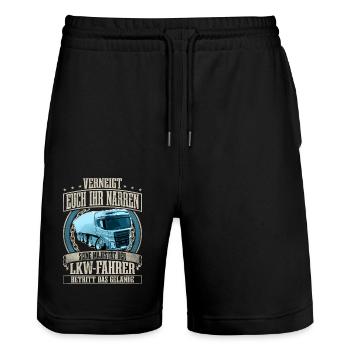 LKW Fahrer - Stanley/Stella Unisex Bio Joggingshorts Trainer  - Schwarz - Vorne - Nik (191cm) & Marisol (170cm)