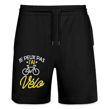 je peux pas j ai vélo / cadeau humour velo - Short de jogging bio TRAINER Stanley/Stella unisexe - noir - Devant - Nik (191cm) & Marisol (170cm)